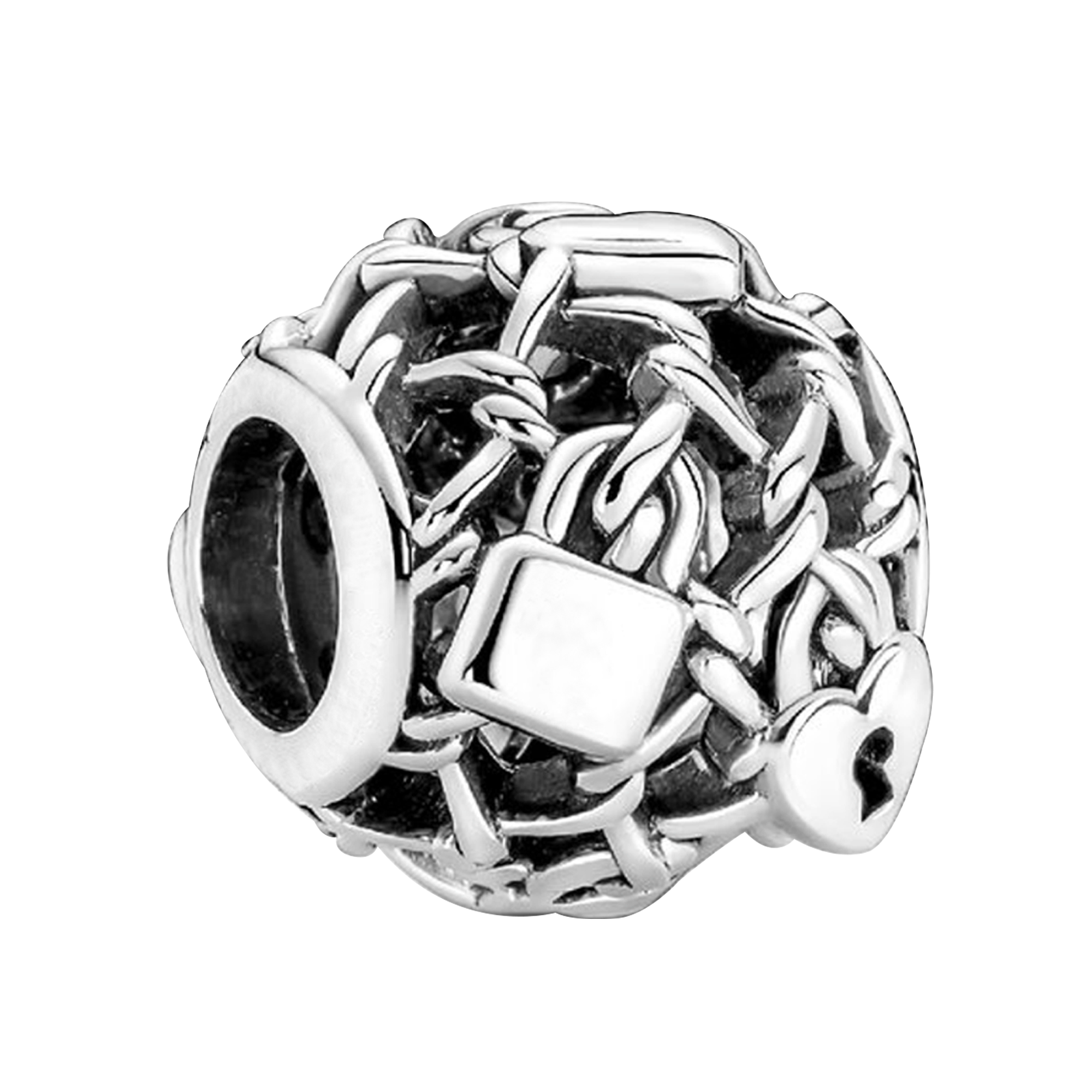 Charm Inspirado Pan 1:1 Esfera Corazón Con Candado Plata .925