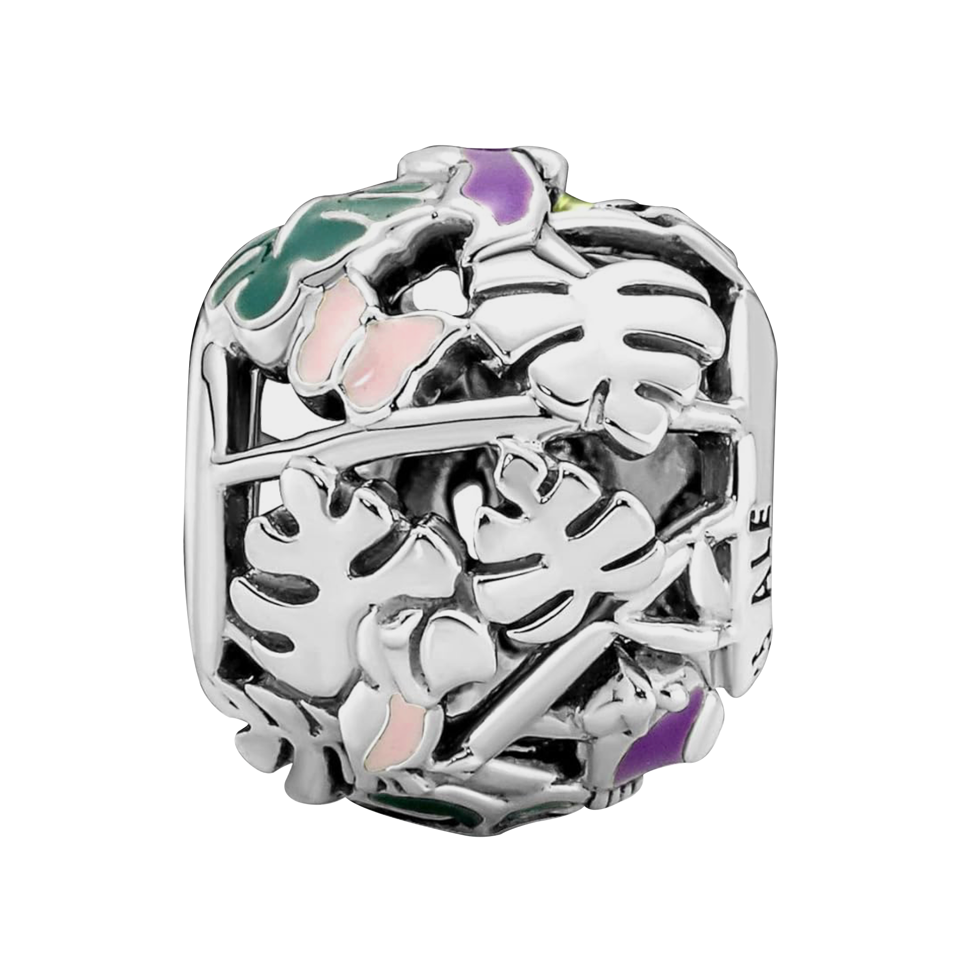 Charm Inspirado Pan 1:1 Esfera Hojas con Aves Plata .925