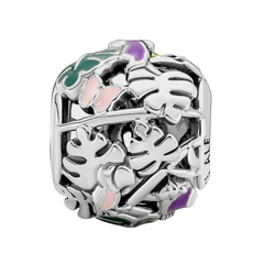 Charm Inspirado Pan 1:1 Esfera Hojas con Aves Plata .925