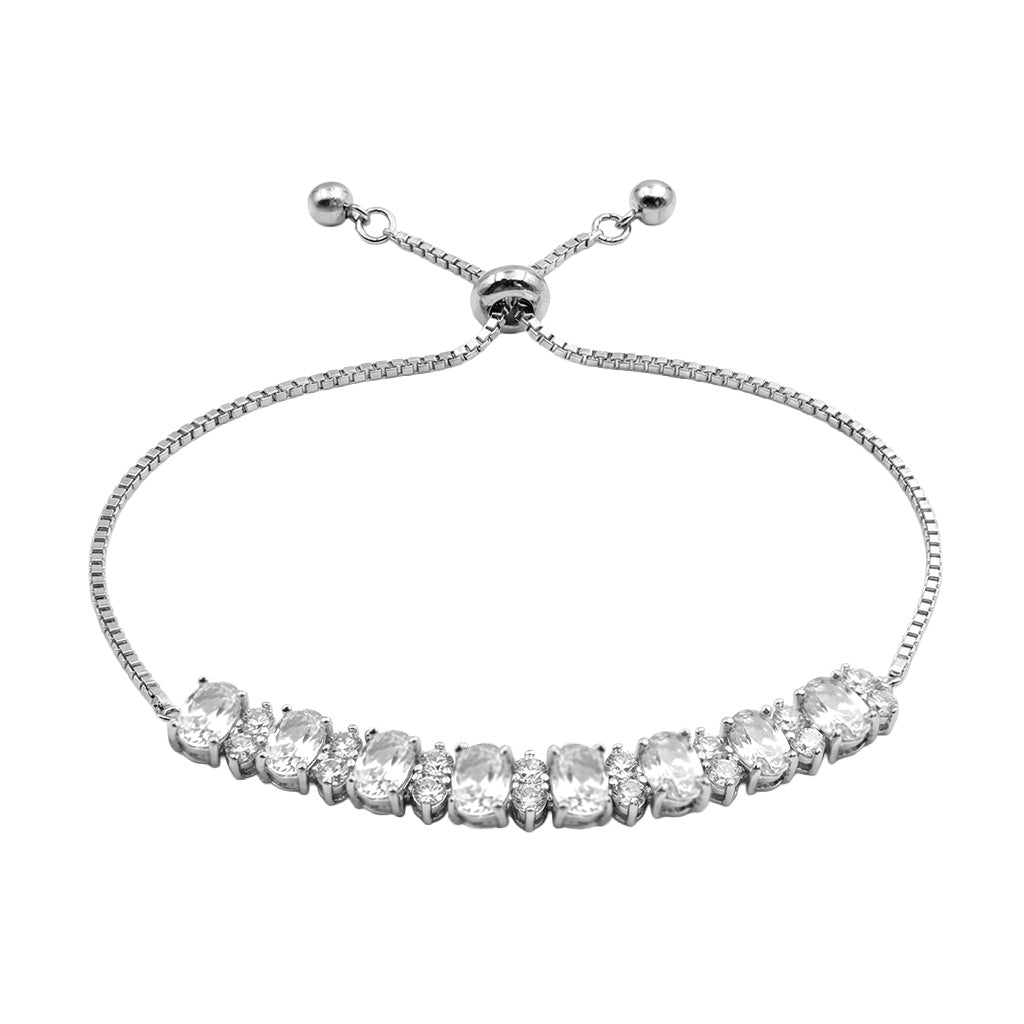 Pulsera Ajustable Multi Circonias y Micro Circonias Plata .925 con Rodio