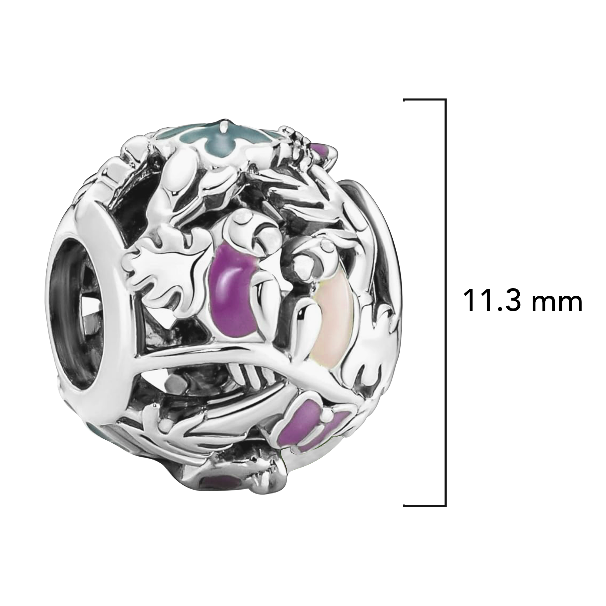 Charm Inspirado Pan 1:1 Esfera Hojas con Aves Plata .925