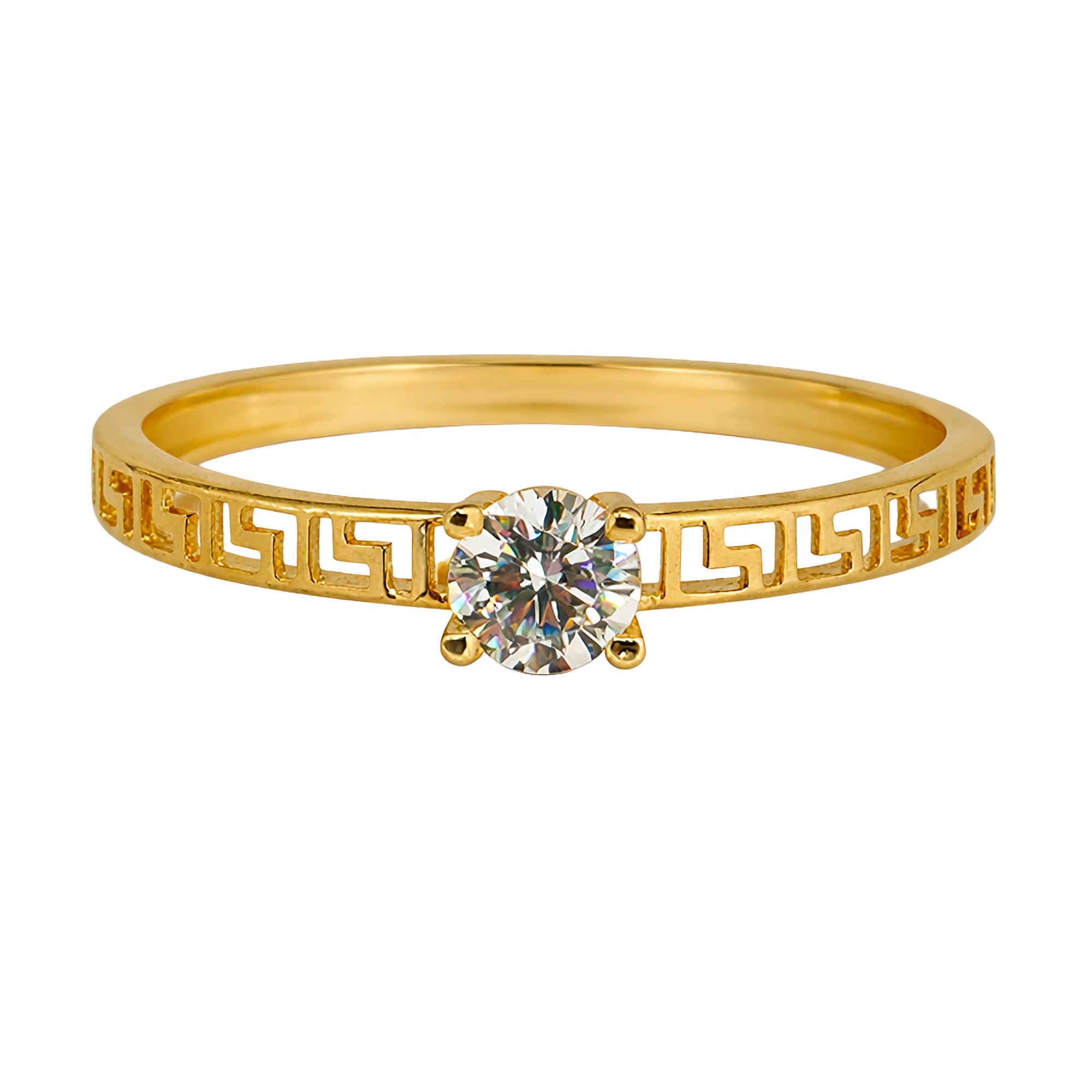 Anillo Solitario con Grecas Oro 10K