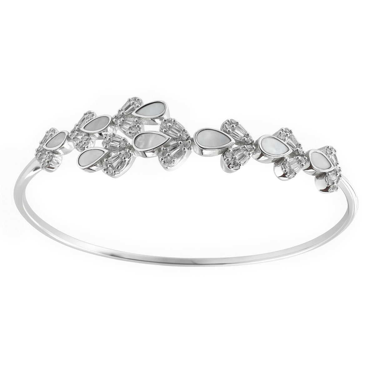 Brazalete Hojas con Piedras Naturales y Circonias Plata .925 con Rodio