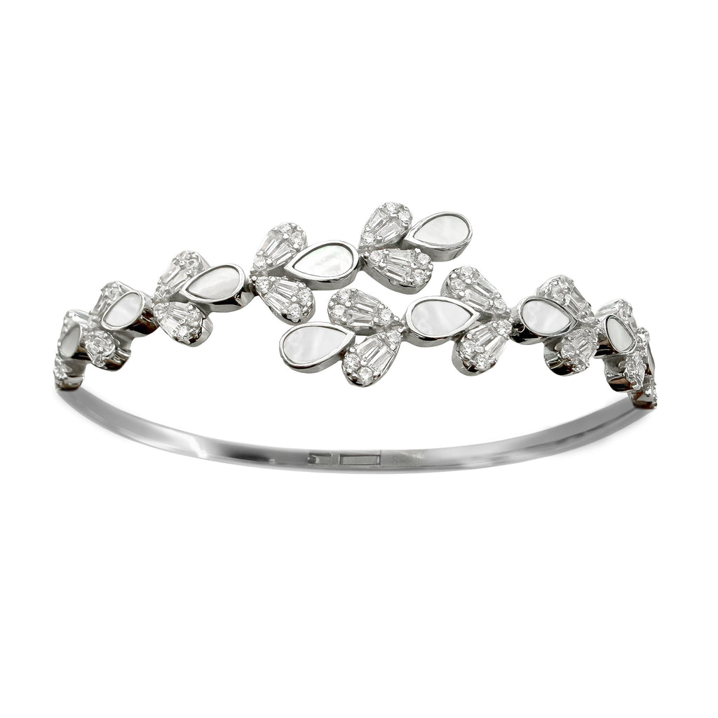 Brazalete Hojas con Piedras Naturales y Circonias Plata .925 con Baño de Rodio