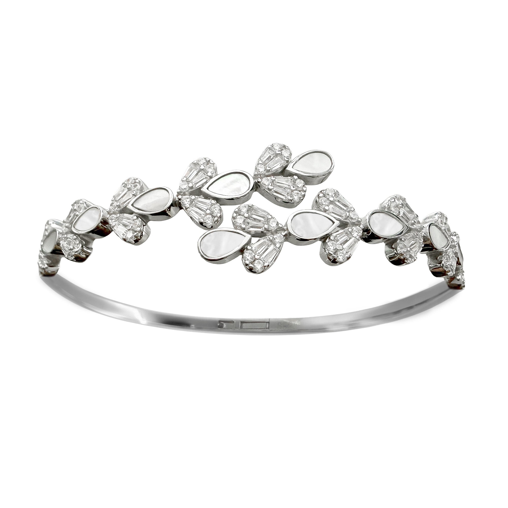 Brazalete Hojas con Piedras Naturales y Circonias Plata .925 con Baño de Rodio