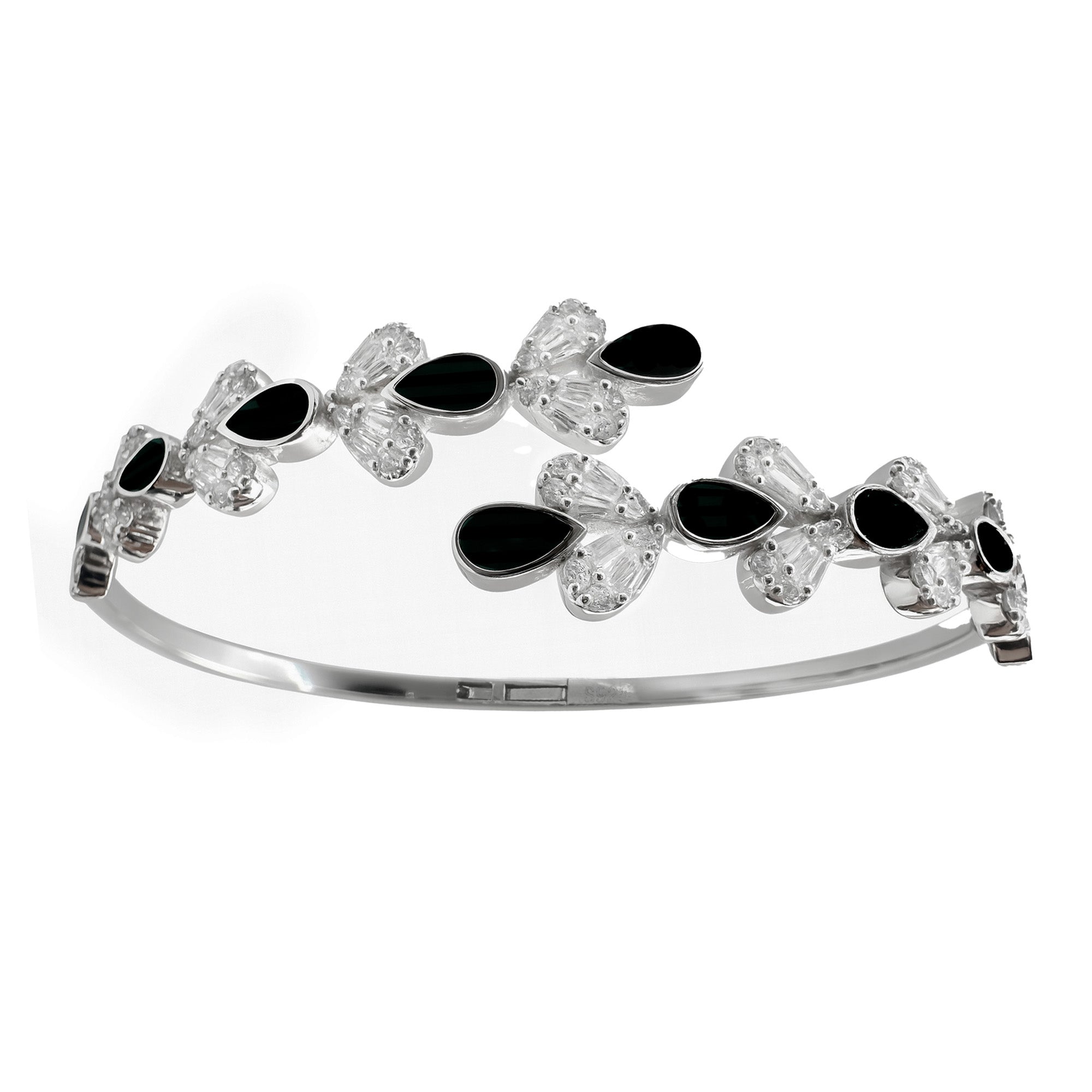 Brazalete Hojas con Piedras Naturales y Circonias Plata .925 con Rodio