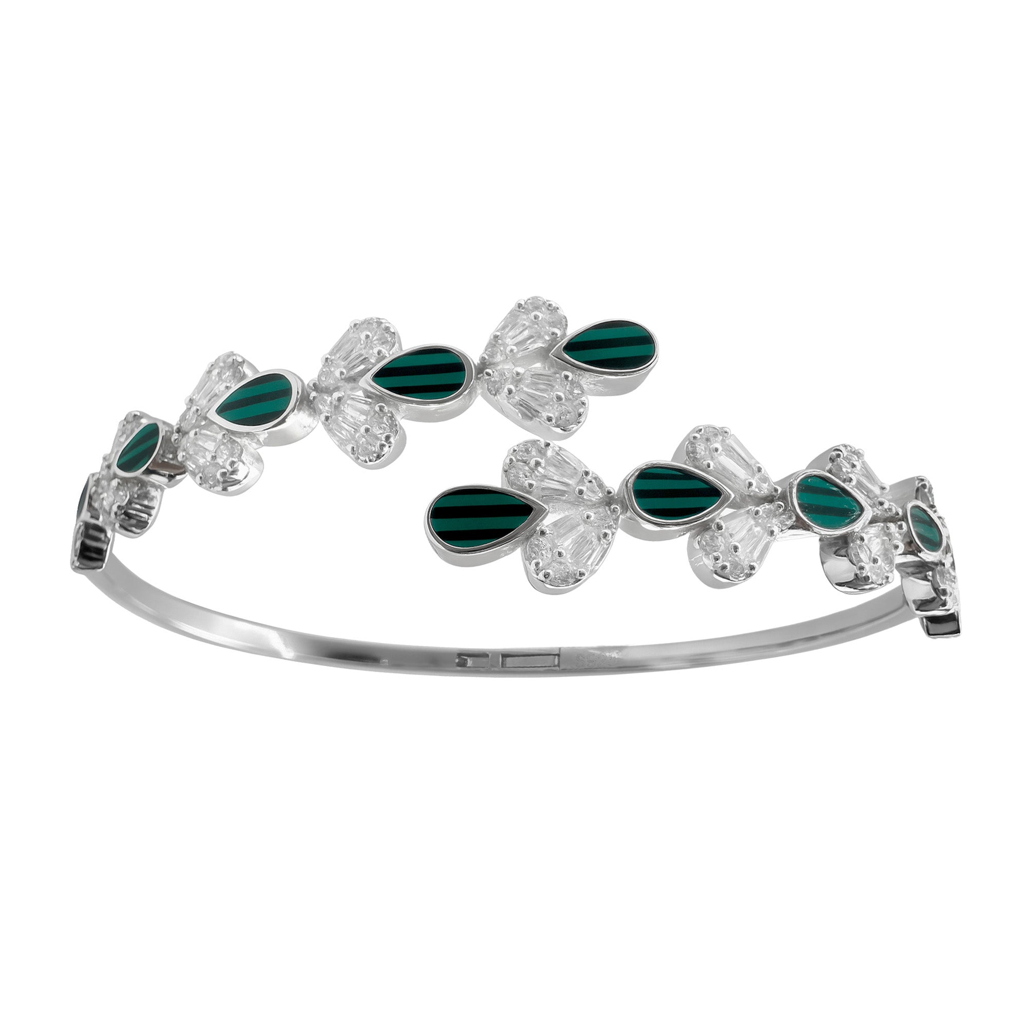 Brazalete Hojas con Piedras Naturales y Circonias Plata .925 con Baño de Rodio