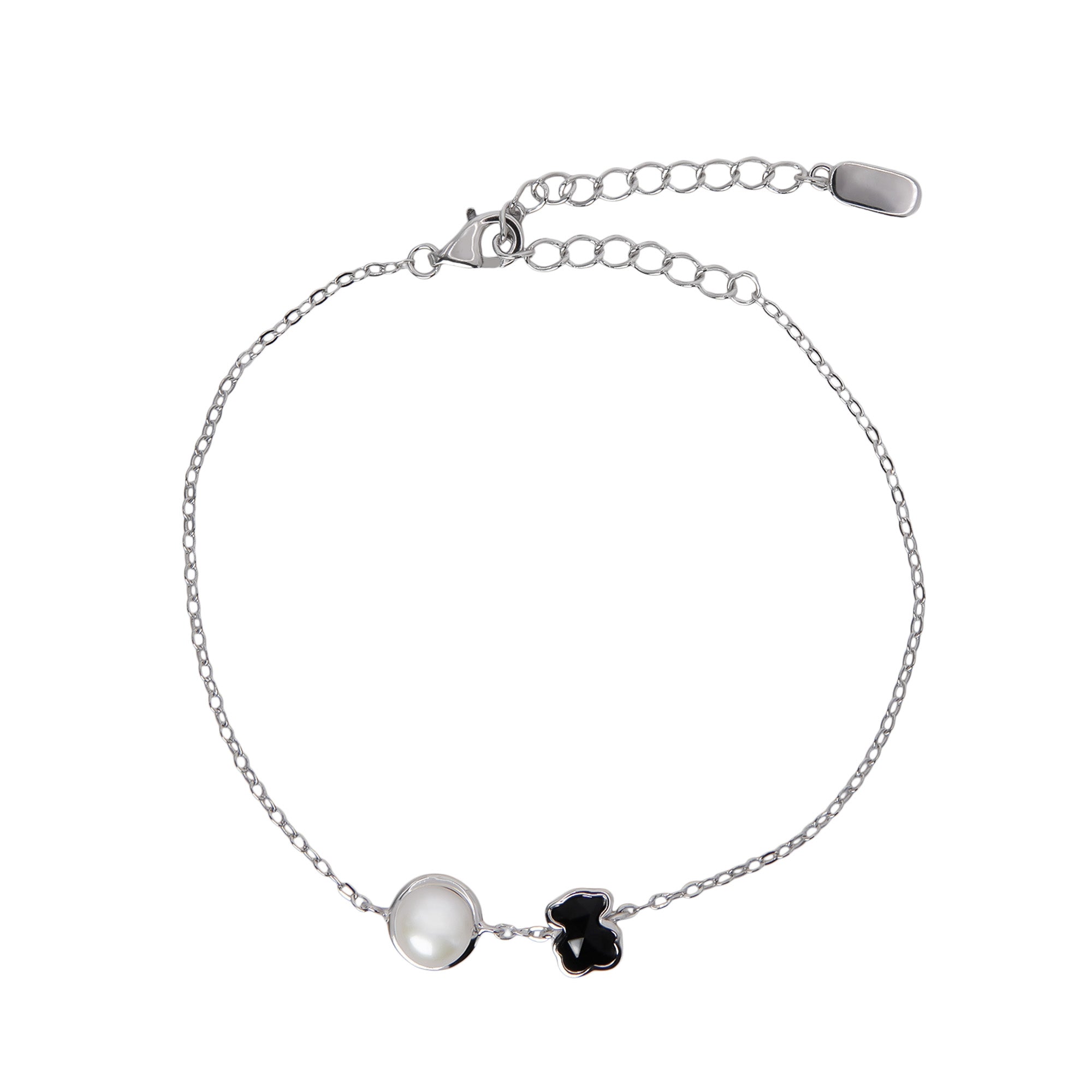 Pulsera Osos 1:1 Onix y Madre Perla Plata .925 con Baño de Rodio