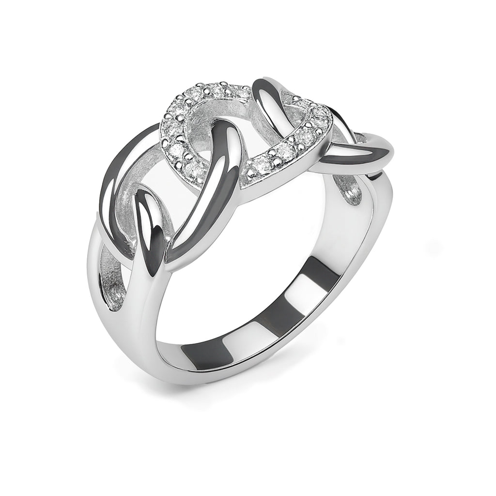 Anillo Eslabones Grandes con Micro Circonias Plata .925 con Baño de Rodio