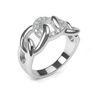Anillo Eslabones Grandes con Micro Circonias Plata .925 con Baño de Rodio