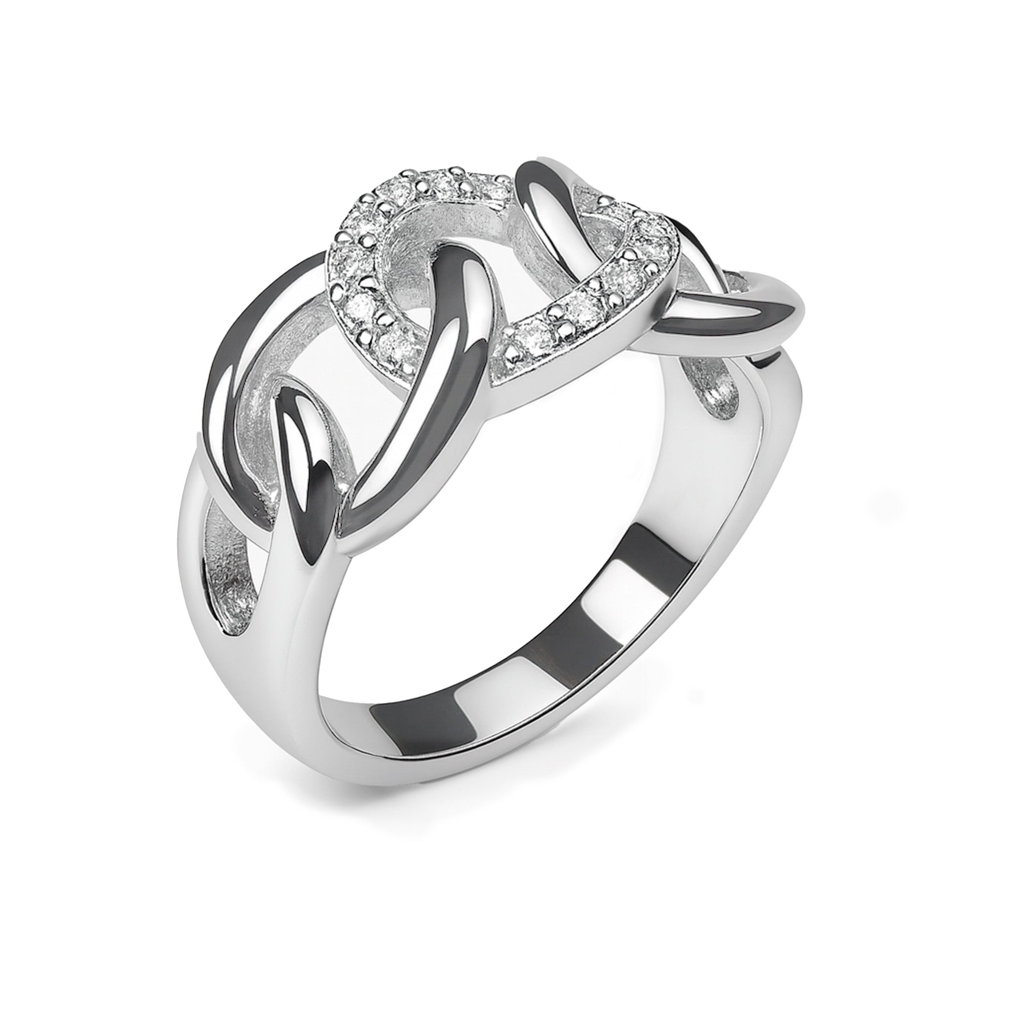 Anillo Eslabones Grandes con Micro Circonias Plata .925 con Baño de Rodio