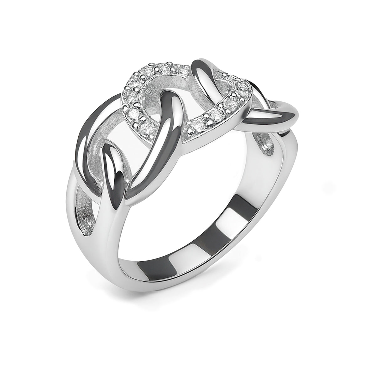 Anillo Eslabones Grandes con Micro Circonias Plata .925 con Baño de Rodio