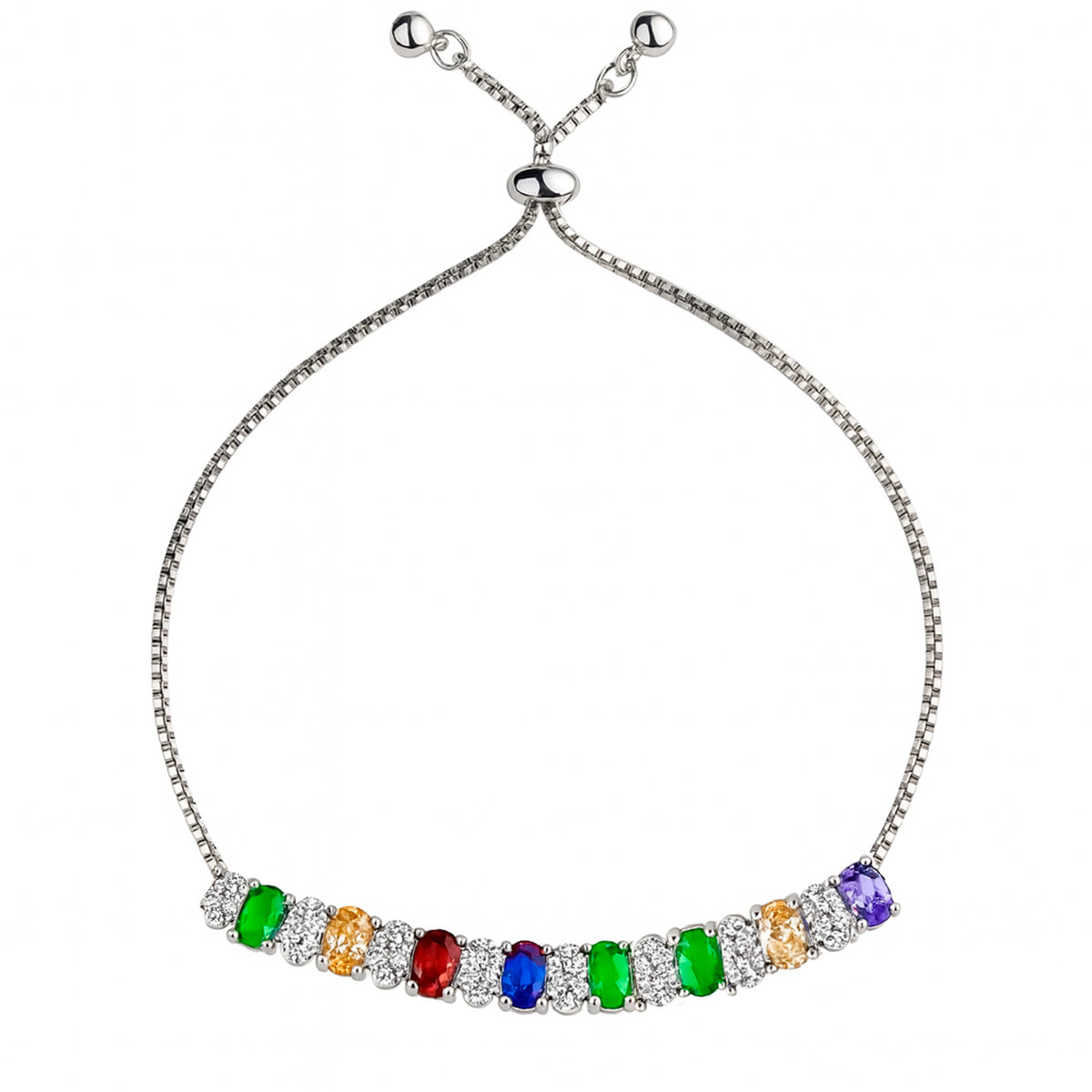 Pulsera Ajustable Multi Circonias y Micro Circonias Plata .925 con Rodio