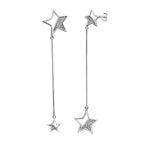 Arete Largo Estrella con Circonias Plata .925 con Baño de Rodio