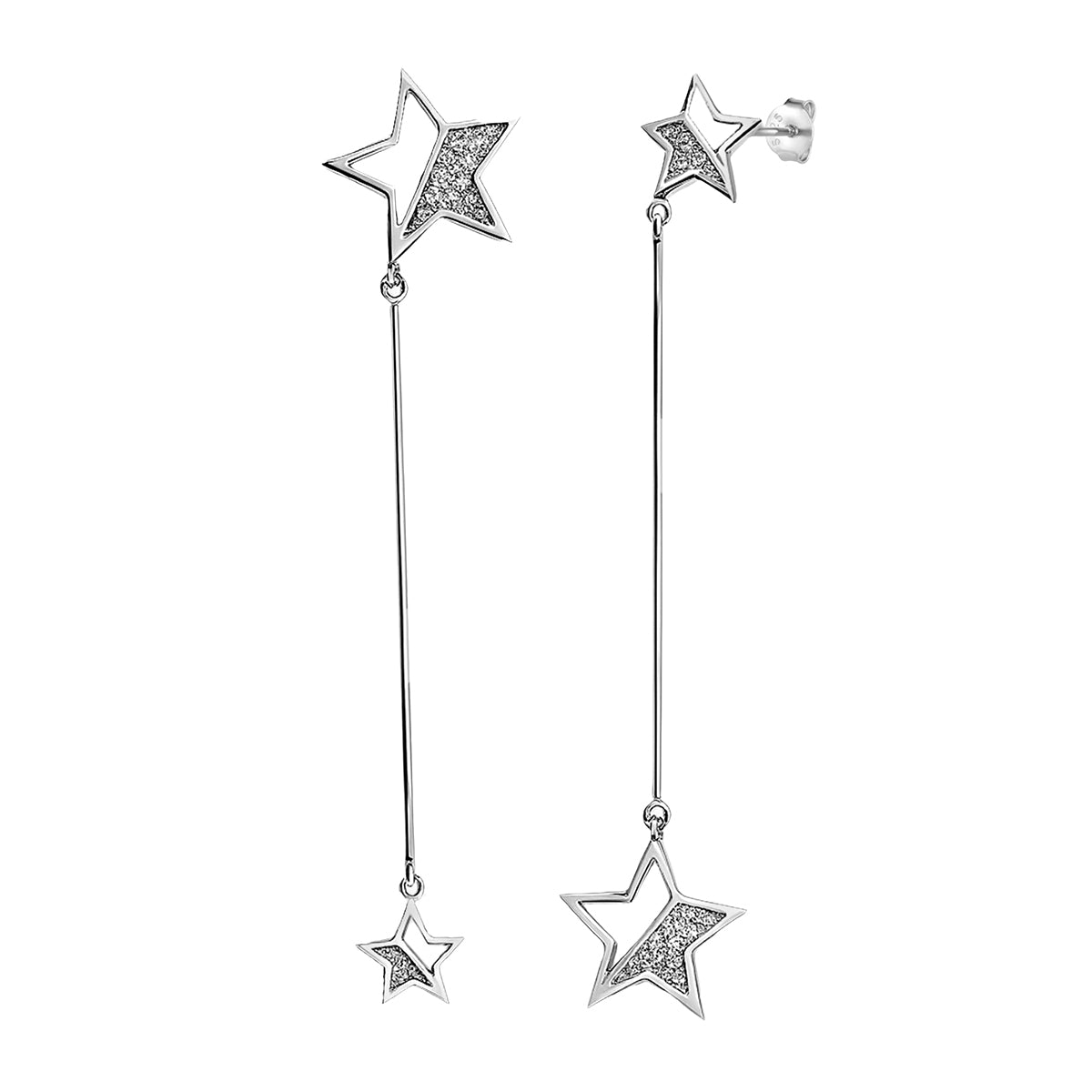 Arete Largo Estrella con Circonias Plata .925 con Baño de Rodio