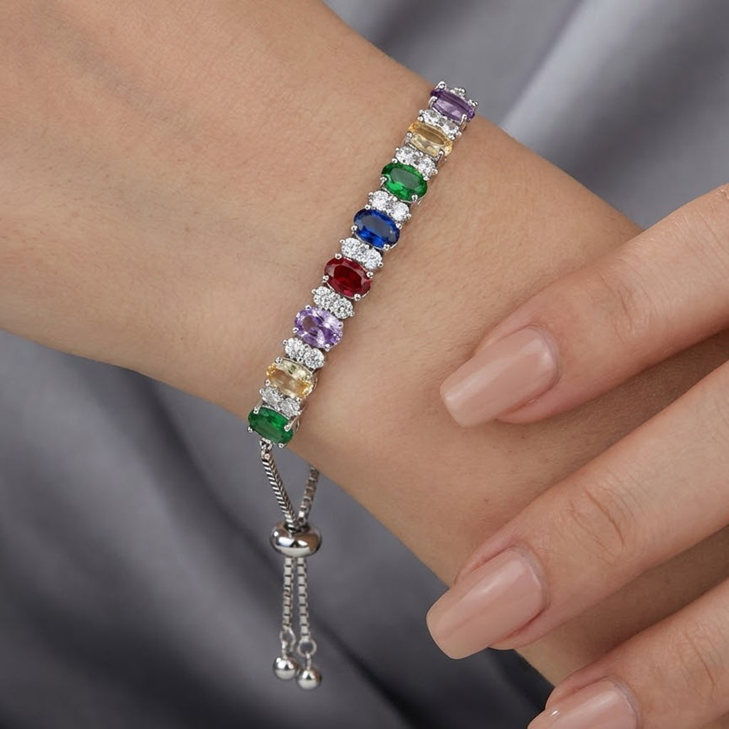 Pulsera Ajustable Multi Circonias y Micro Circonias Plata .925 con Baño de Rodio