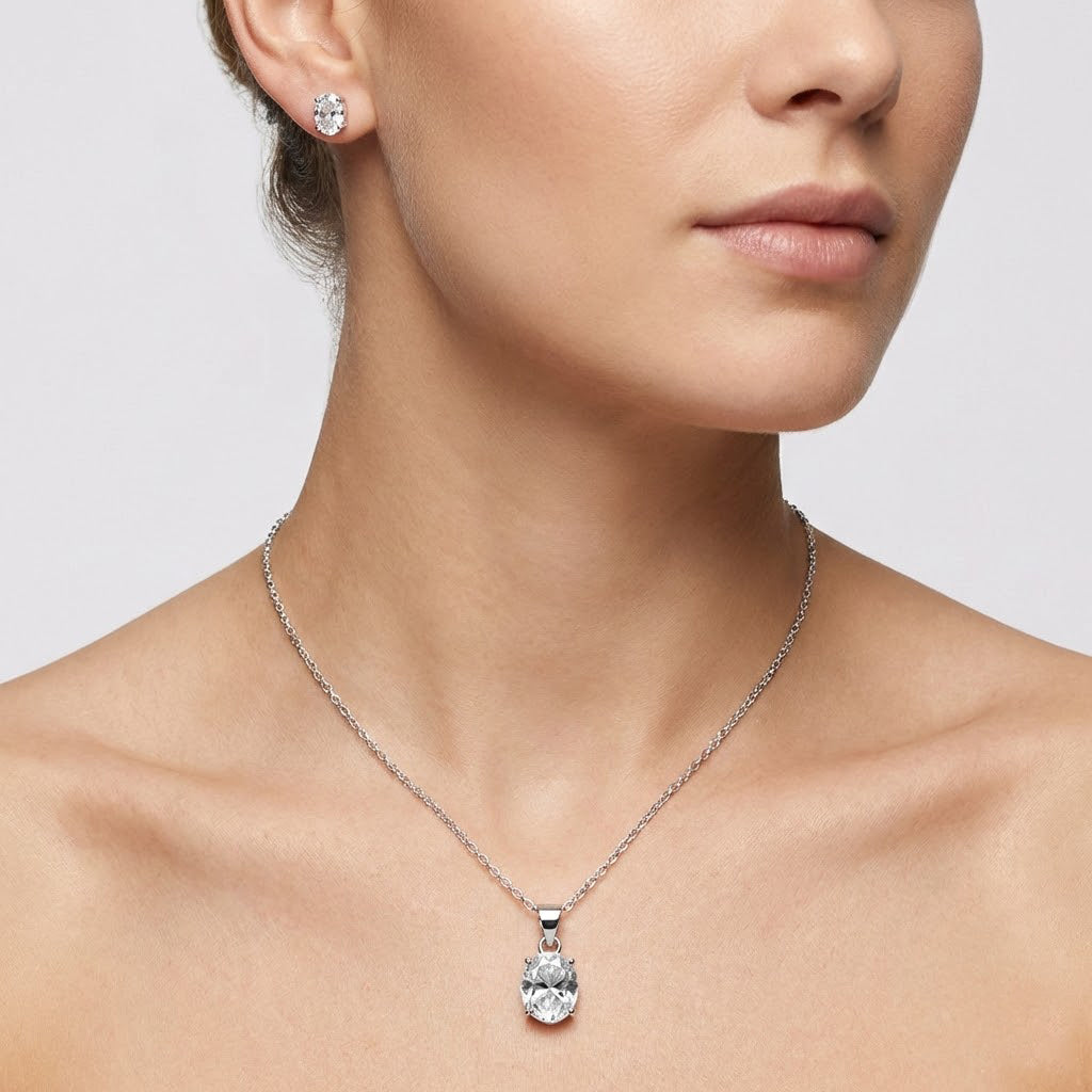 Juego Circonia Ovalada Plata .925