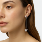 Arete Largo Estrella con Circonias Plata .925 con Baño de Rodio