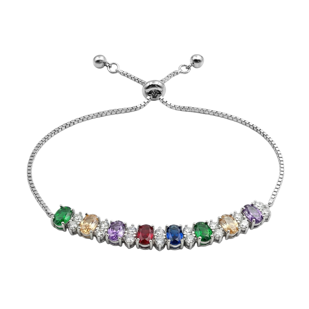 Pulsera Ajustable Multi Circonias y Micro Circonias Plata .925 con Baño de Rodio