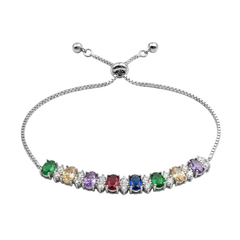 Pulsera Ajustable Multi Circonias y Micro Circonias Plata .925 con Rodio