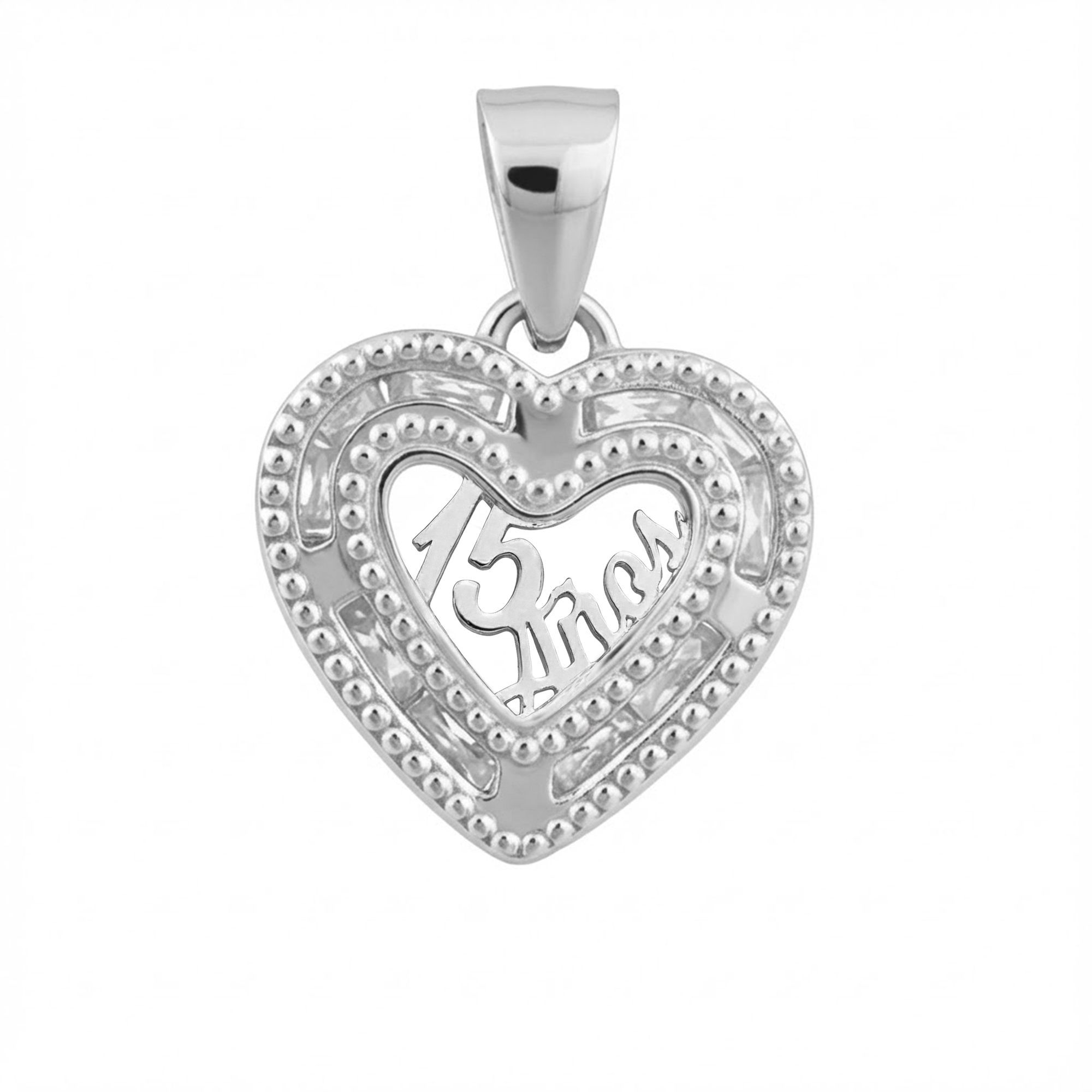 Dije Corazón 15 años con Circonia de 1.8cm Plata .925