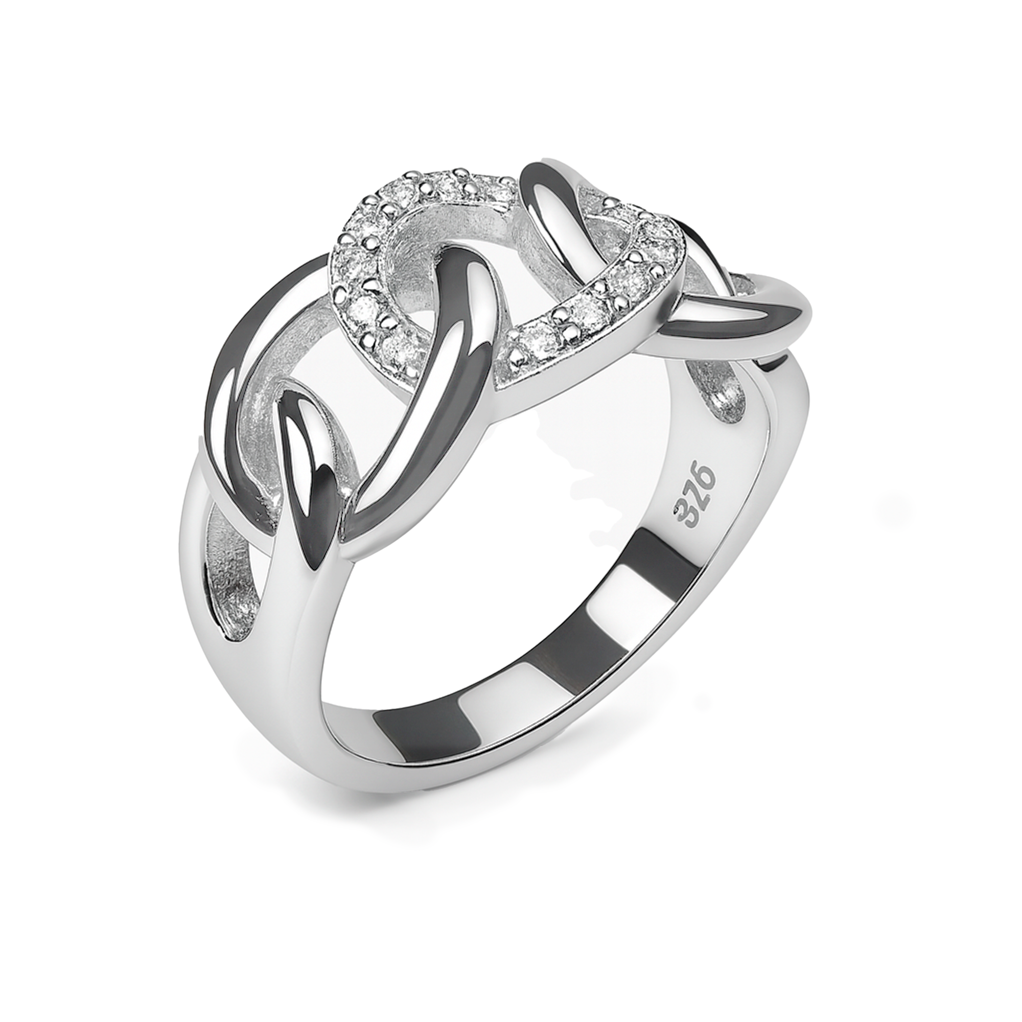 Anillo Eslabones Grandes con Micro Circonias Plata .925 con Rodio