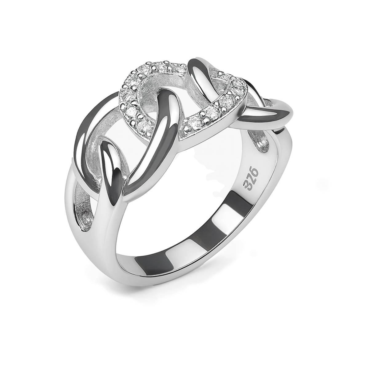 Anillo Eslabones Grandes con Micro Circonias Plata .925 con Rodio