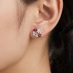 Arete Broquel Catarina y Flores Esmaltadas con Circonias Plata .925 con Baño de Rodio