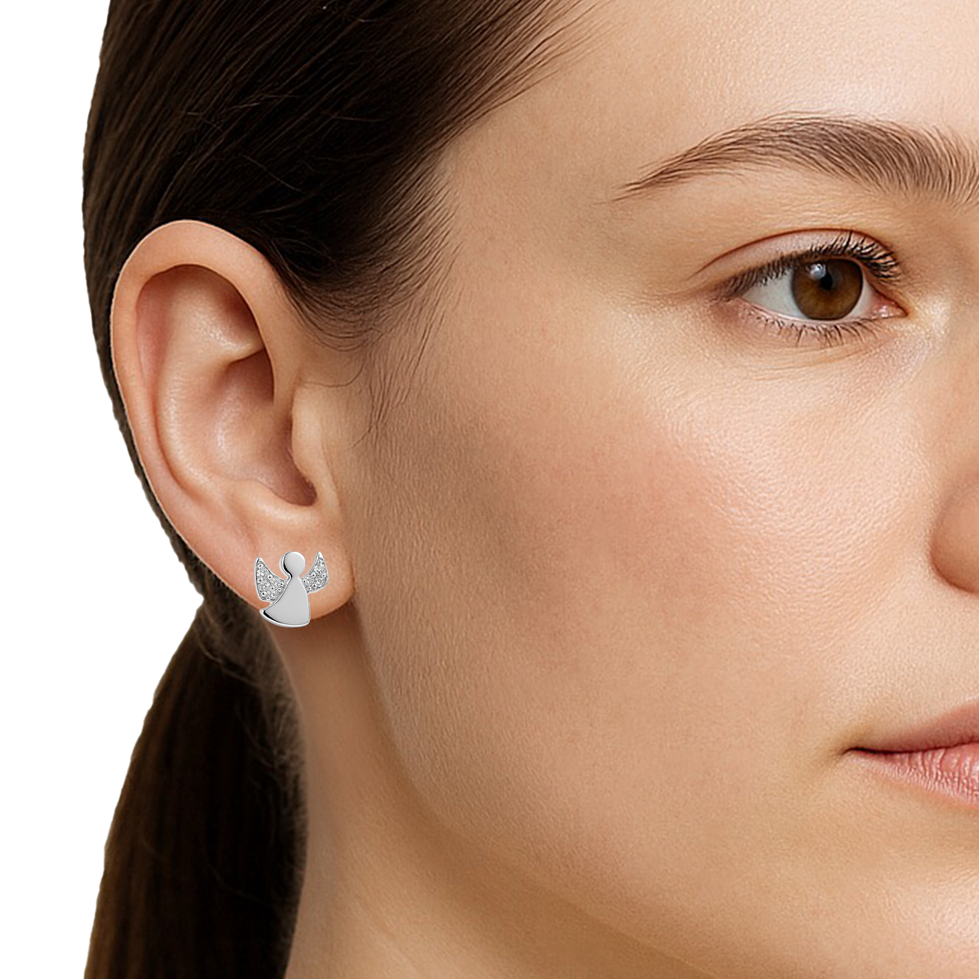 Broquel Angel con Circonias Plata .925 con Rodio