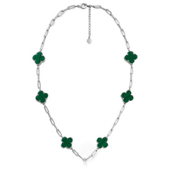 Collar Flores Inspirado Van C Piedras Naturales con Cadena Plaper Clip  Plata .925 con Rodio