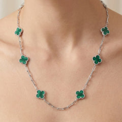 Collar Flores Inspirado Van C Piedras Naturales con Cadena Plaper Clip  Plata .925 con Rodio