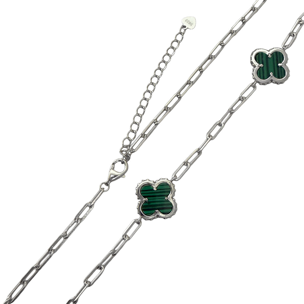 Collar Flores Inspirado Van C Piedras Naturales con Cadena Plaper Clip  Plata .925 con Baño de Rodio