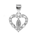 Dije Corazón con Virgen de Guadalupe y Circonias de 1.5cm Plata .925
