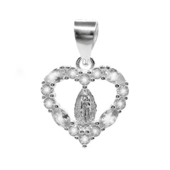 Dije Corazón con Virgen de Guadalupe y Circonias de 1.5cm Plata .925