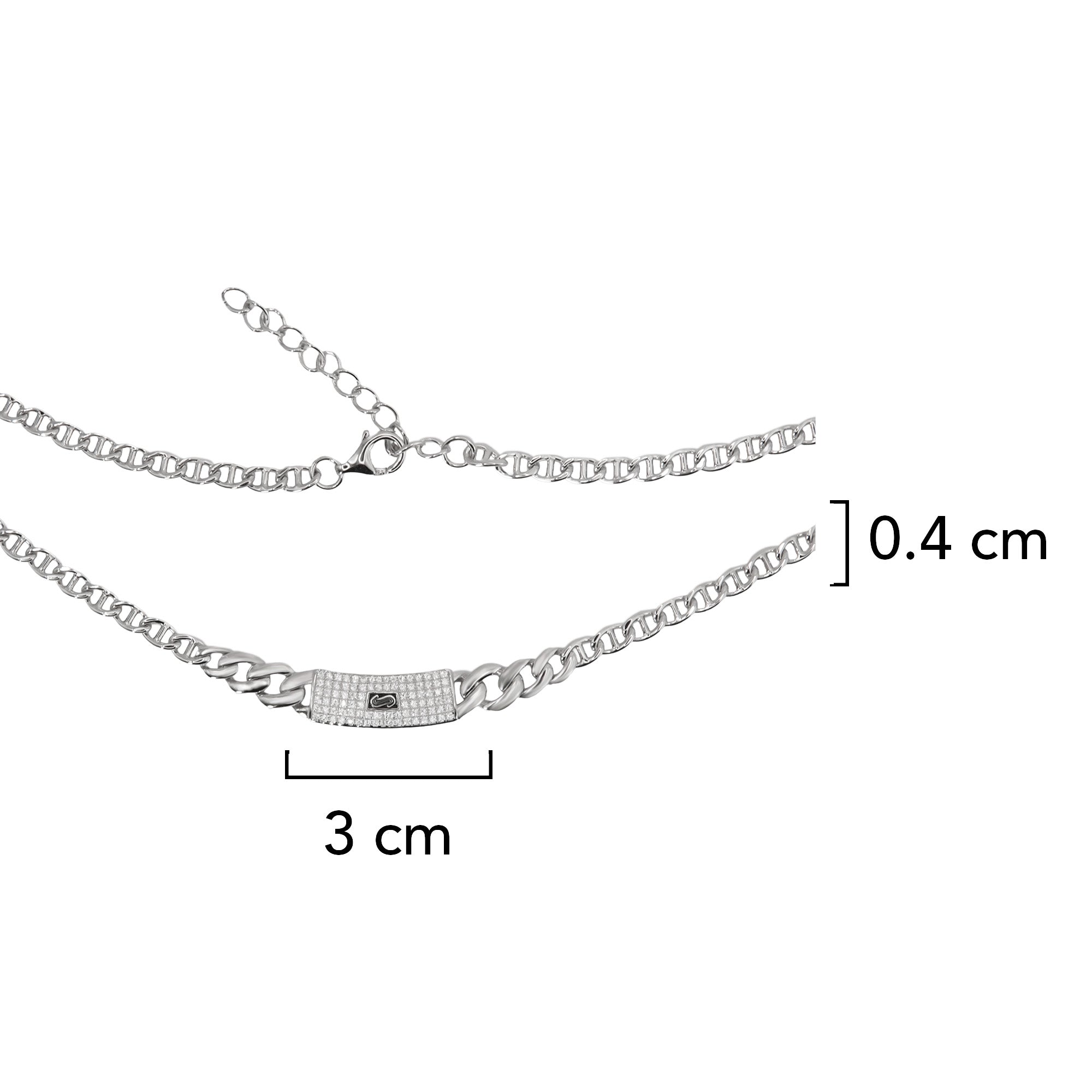 Collar Inspirado Mónaco 40 cm más Extensión a 45 cm, Circonias con Cadena Cubana en disminución y Cadena Gucci con Extensión. Plata 925 con Baño de Rodio