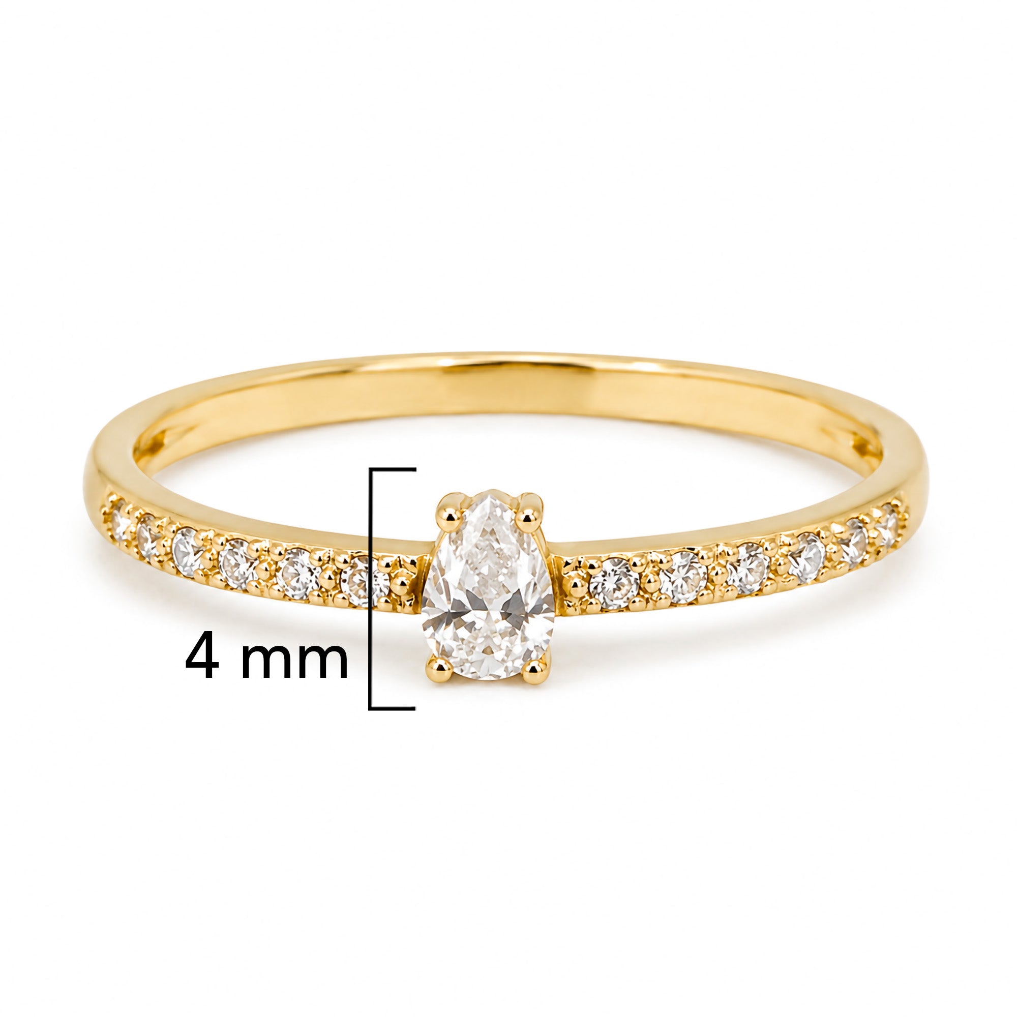 Anillo Circonia en Forma de Gota y Micro Circonias Oro 10K