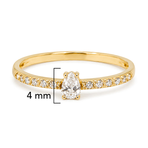 Anillo Circonia en Forma de Gota y Micro Circonias Oro 10K