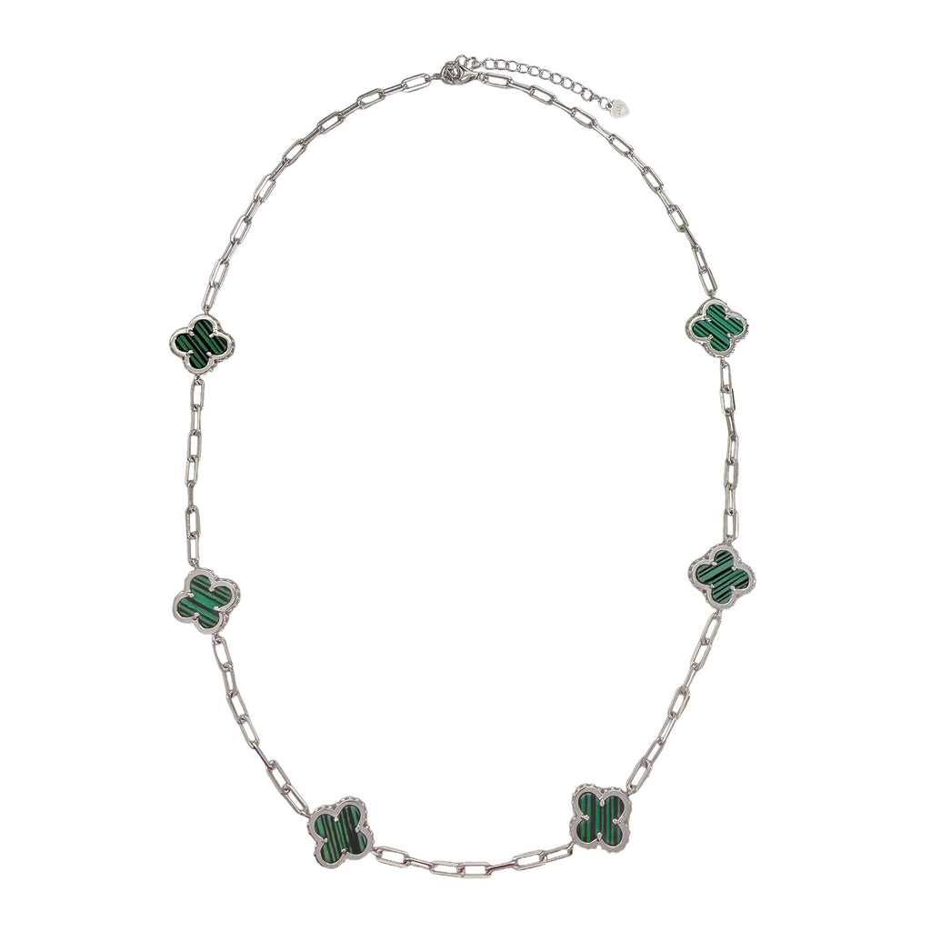Collar Flores Inspirado Van C Piedras Naturales con Cadena Plaper Clip  Plata .925 con Baño de Rodio