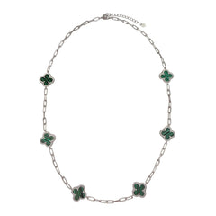 Collar Flores Inspirado Van C Piedras Naturales con Cadena Plaper Clip  Plata .925 con Rodio
