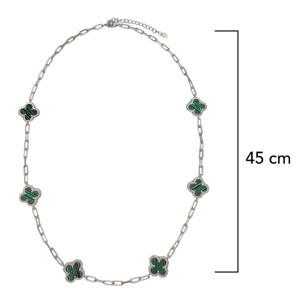 Collar Flores Inspirado Van C Piedras Naturales con Cadena Plaper Clip  Plata .925 con Baño de Rodio