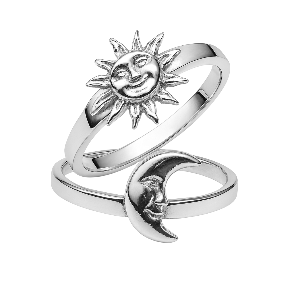 Anillo Oxidado Duo Sol y Luna Plata .925