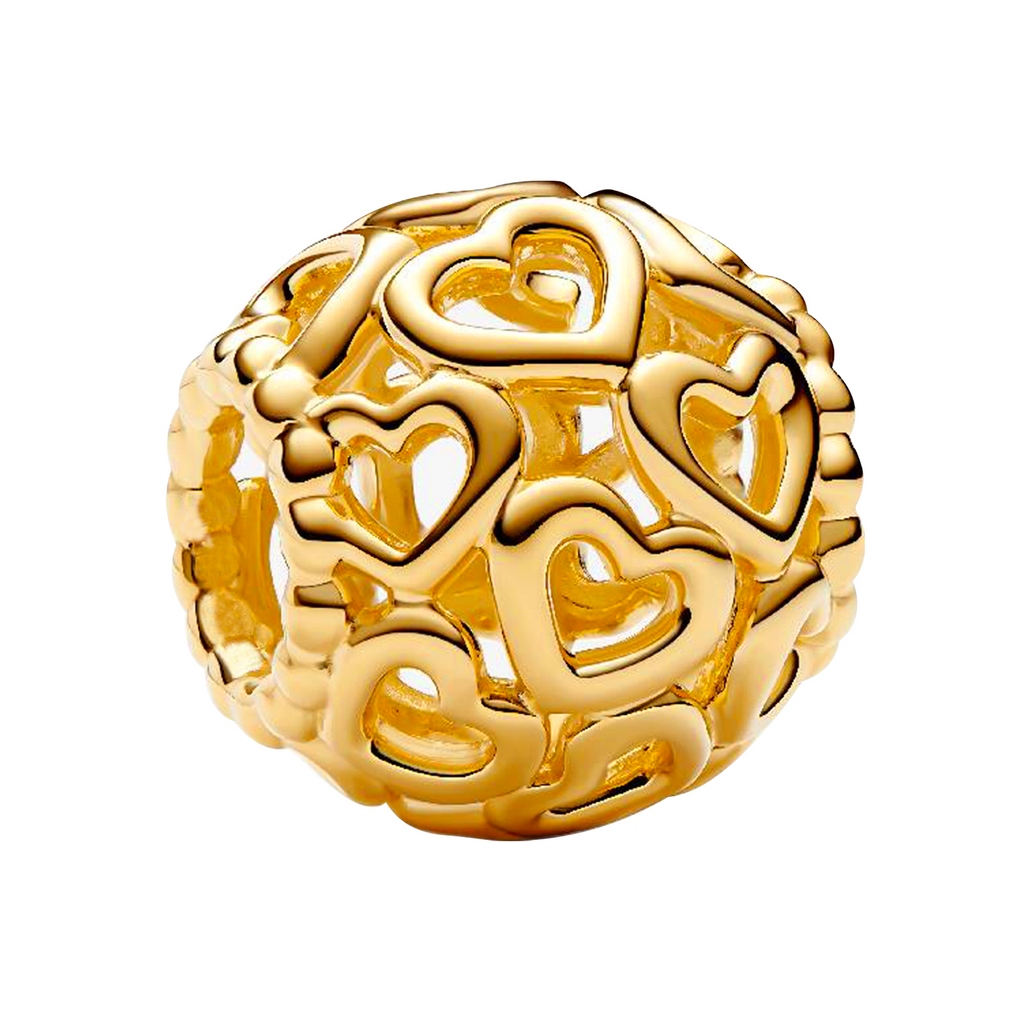 Charm Inspirado Pan 1:1 Esfera Siluetas de Corazónes Dorados Plata .925