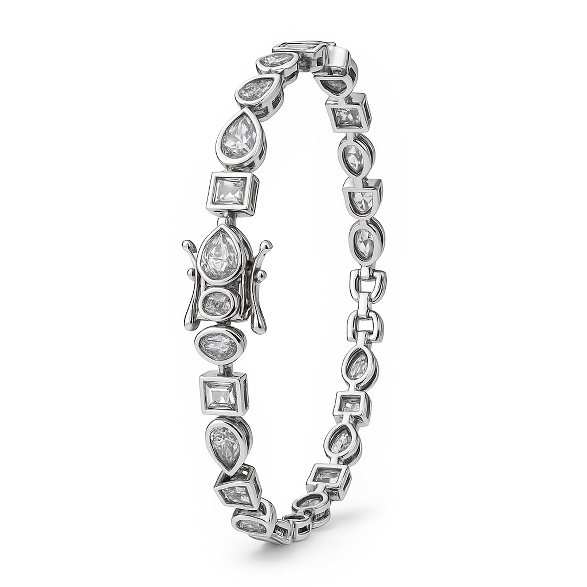 Pulsera con Circonias en Forma de Figuras Plata .925 con Rodio