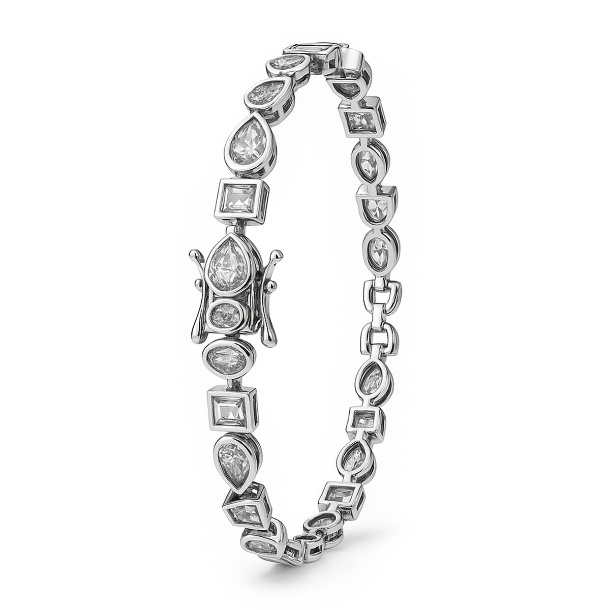 Pulsera con Circonias en Forma de Figuras Plata .925 con Rodio