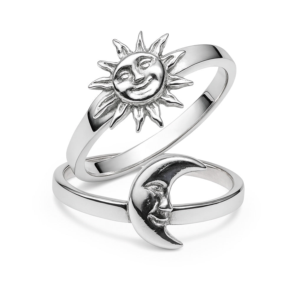 Anillo Oxidado Duo Sol y Luna Plata .925