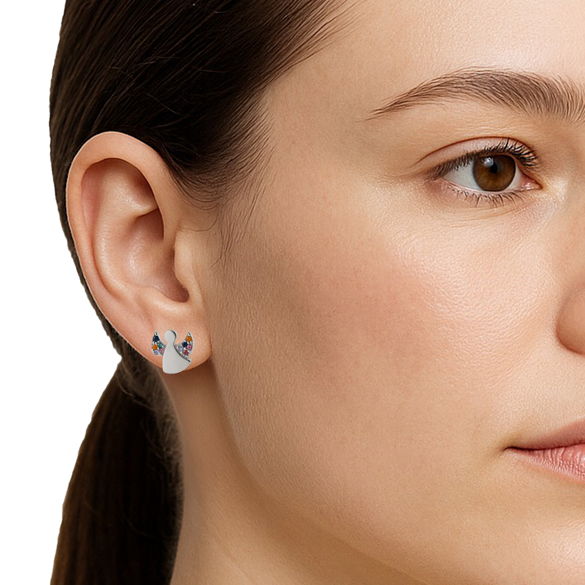 Broquel Angel con Circonias Plata .925 con Rodio