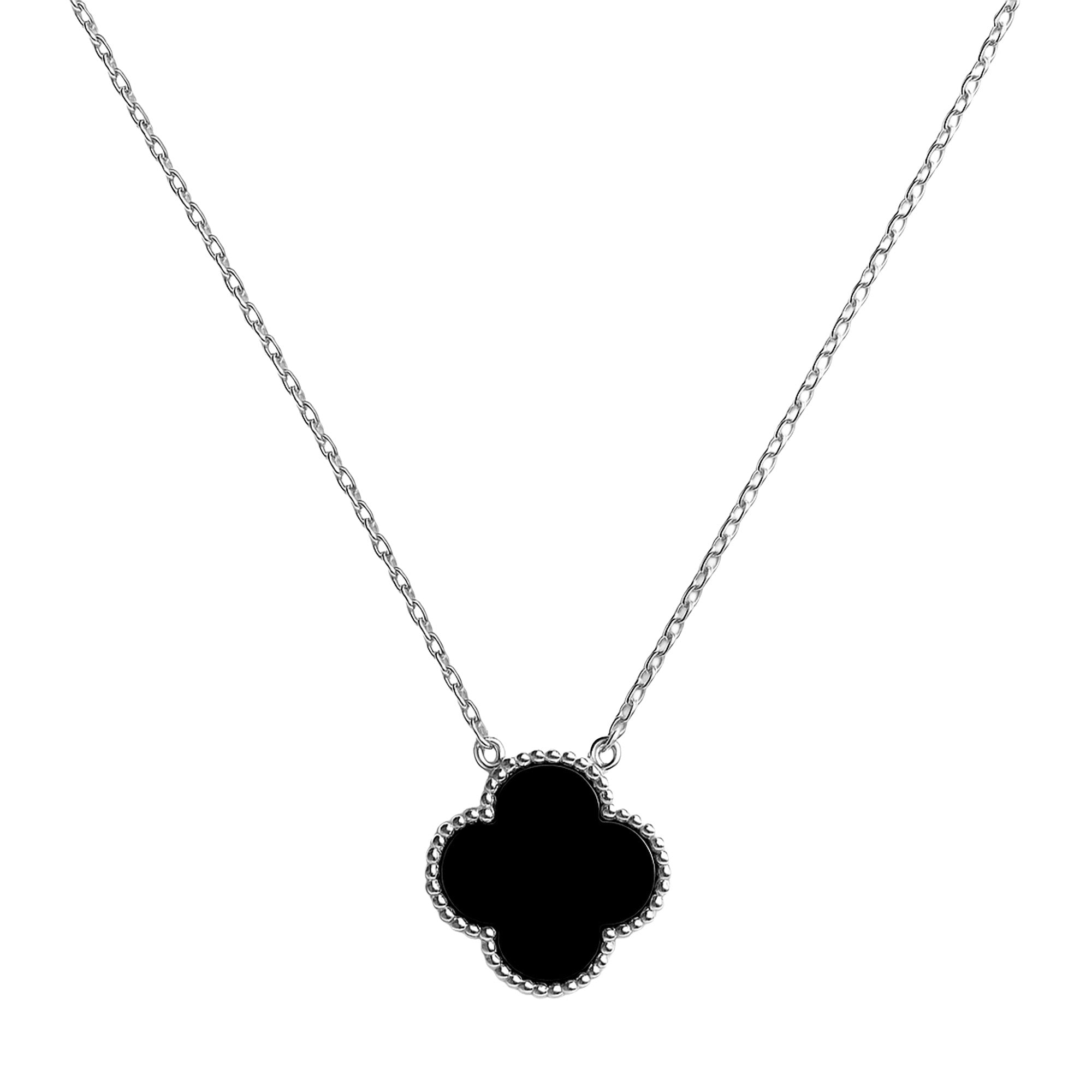 Collar Flor Inspirado Van C Piedras Naturales Plata .925 con Baño de Rodio