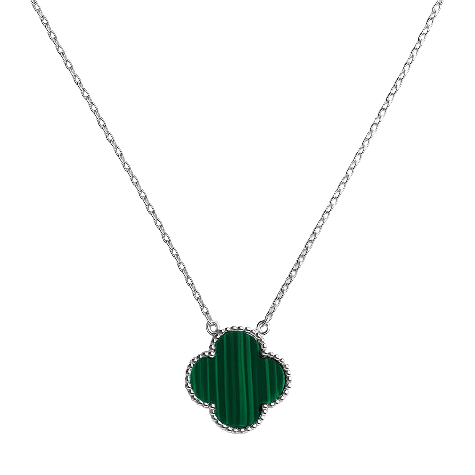 Collar Flor Inspirado Van C Piedras Naturales Plata .925 con Baño de Rodio