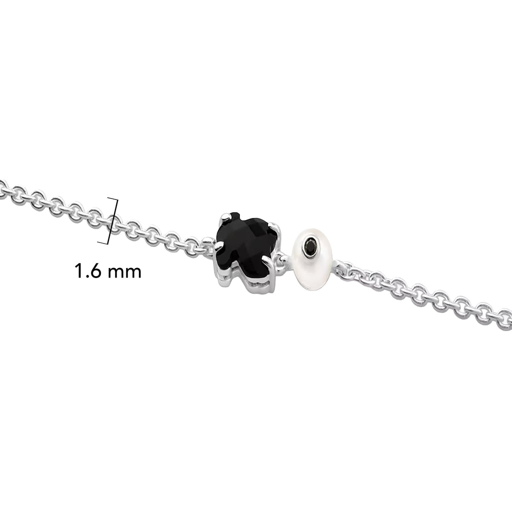 Pulsera Osos 1:1 Oso Onix y Perla Natural Plata .925 con Baño de Rodio