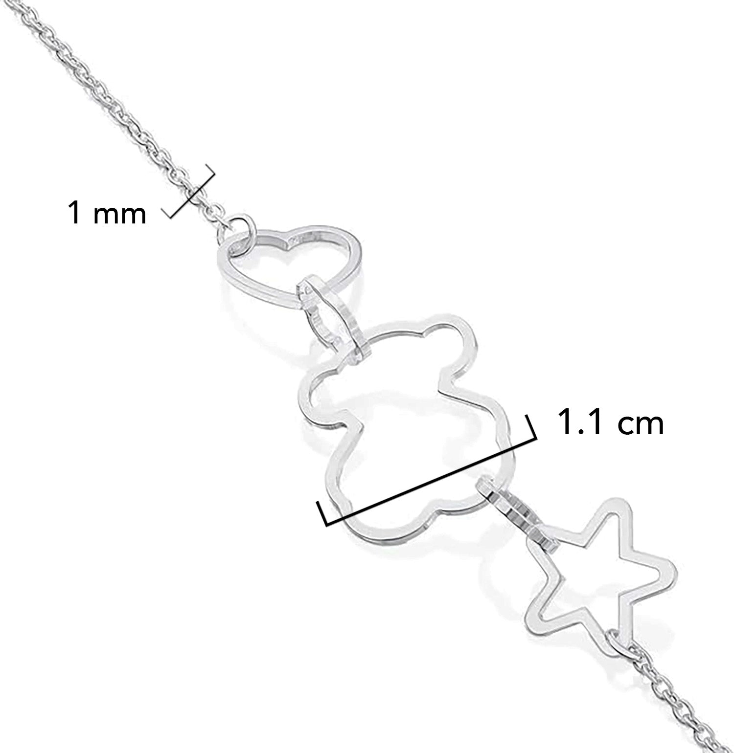 Pulsera Osos 1:1 Siluetas de Oso, Corazón, Estrella y Flores Plata .925 con Baño de Rodio